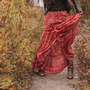 Red Floral Maxi Skirt